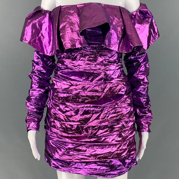 ATTICO Size 6 Purple Polyester Metallic Mini Dress - Picture 1 of 8